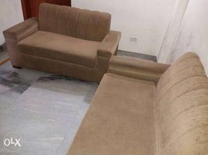 Brown Velvet Cushioned Sofa Set