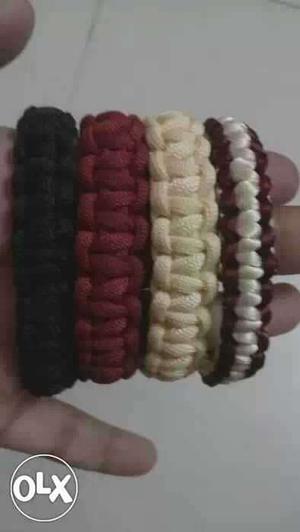 Four Maroon, Black And White Paracord Bracelets