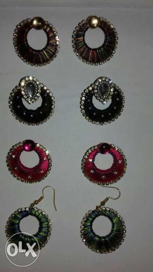 Four Pair Of Embellished Gold Hook Earrings