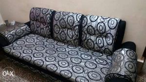 Gray And Black Circles Print Fabric Couch
