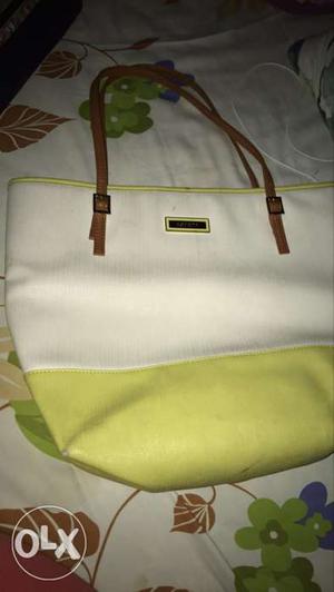 Green And White Leather Tote Bag