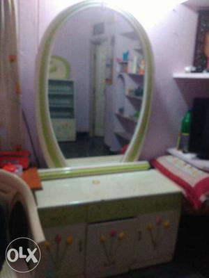 Green And White Wooden Dresser With Mirror