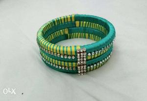 Green And Yellow Silk Threaded Bangles