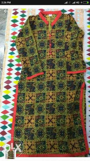 Green, Brown, And Red Kurti