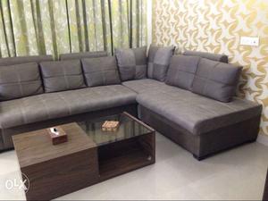 L Shaped 5 Seater Synthetic Leather Sofa Set