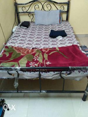 Metal wood bed with cotton mattress bed
