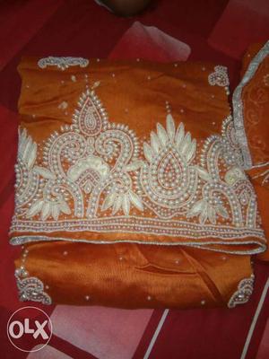 Orange And White Floral Dupatta