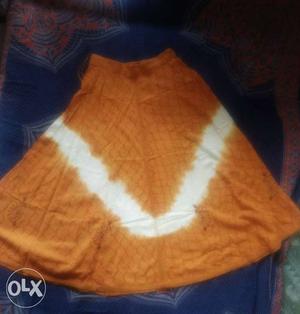 Orange And White Space-dye Midi Skirt