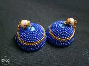 Pair Of Blue-and-gold Jhumkas