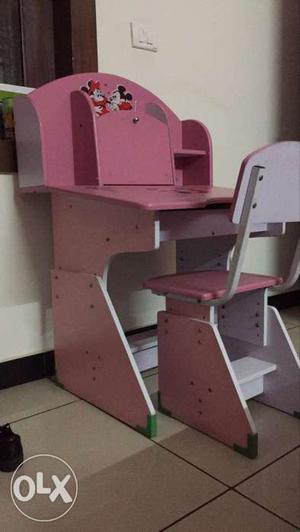 Pink Wooden Desk With Chair