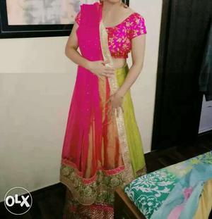 Pink and green lehenga with blouse