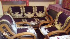 Purple And Beige Bench With Cushion Set