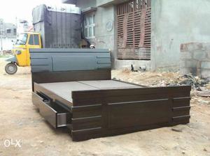 Queen-size Brown Wooden Storage Bed Frame