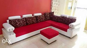 Red And White Suede Sectional Sofa