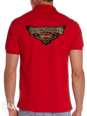 Red Harley Davidson Embroidery Polo T-shirt For Men