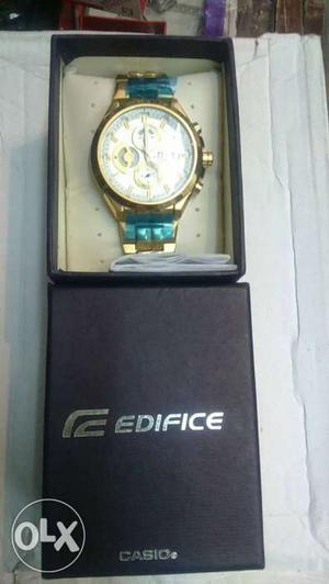 Round Gold Casio Edifice Chronograph Watch With Link