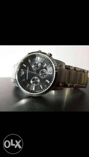 Round Silver And Black Chronograph Emporio Armani Watch With