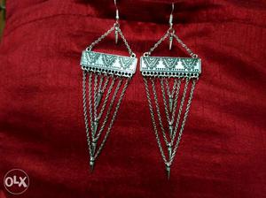 Silver Triangular Fishhook Earrings