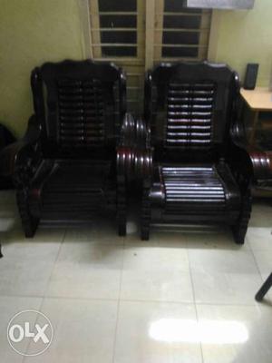 Two Black Wooden Armchair