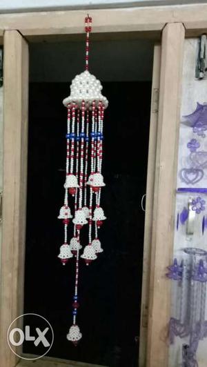 White And Red Beaded Hanging Decor