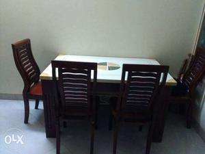 White Wooden Top Table With Chairs Set