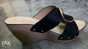 Women's Black And Brown Open Toe Wedge