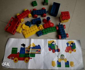 Yellow, Blue, And Red Building Blocks Train