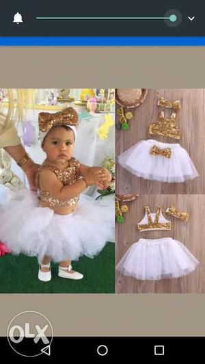 Baby's Gold And White Gown 6-12 month baby