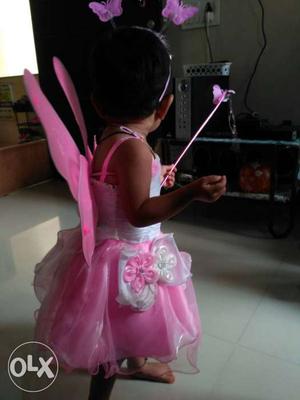 Baby's Pink And White Dress With Wings And Wand