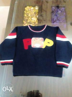 Blue And Red Pop Print Crew-neck Sweater