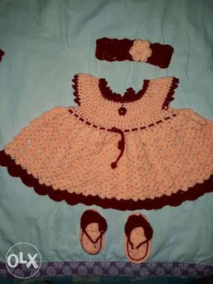 Crochet baby dress, shoes, and head band. for