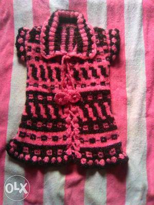 Girl's Black And Pink Knitted Coat