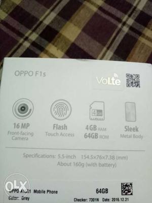 Oppo F1s grey color 64 gb inbuilt, dual sim card