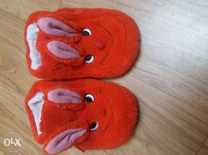 Pair Of Red Rabbit Themed velvet Baby Slippers