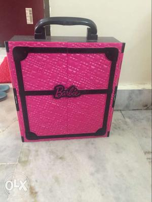 Pink And Black Barbie Printt Luggage Bag
