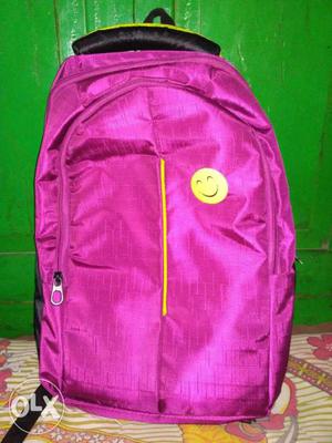 Purple And Yellow Emoji Printed Backpack