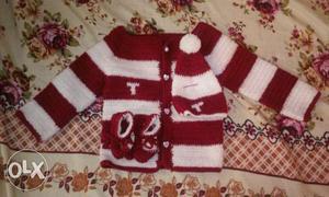 Red And White Stripe Knitted Jacket