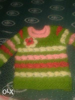 Toddler's Green, Pink And Red Floral Sweater