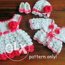 Toddler's Red-and-white Crochet Dress, Jacket, Hat And Pair