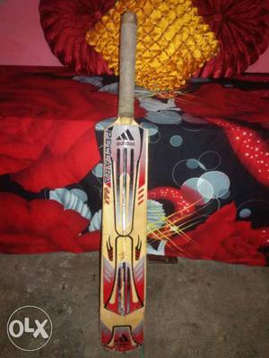 Beige And Red Adidas Cricket Bat with two wooden wicket
