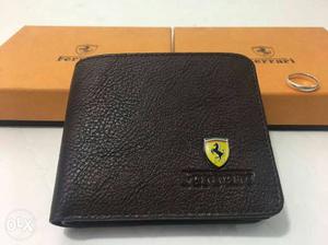 Black Ferrari Bi-fold Wallet With Box And Silver Ring
