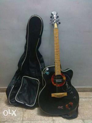 Black Wooden Acoustic Guitar With Case