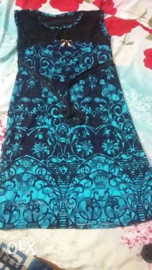 Blue And Black Floral Sleeveless Dress