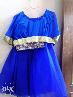 Blue Scoop Neck 3/4 Sleeve Dress