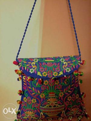 Blue, Yellow And Green Floral Print Sling Bag