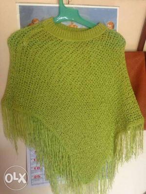 Fringed Crochet Green Poncho/ Light Winter Sweater