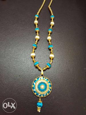 Gold And Teal Pendant Necklace