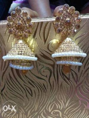 Gold And White Jhumka Earrings