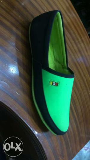 Green And Black Slip-on Shoe