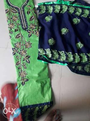 Green And Blue Floral Embroidered Traditional Dress